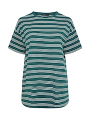 Yours Curve Green Rugby Collar Long Sleeve Stripe Top - Image 5 of 5