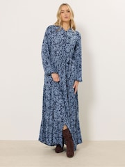 Long Tall Sally Blue Ditsy Crinkle Tiered Maxi Dress - Image 1 of 5