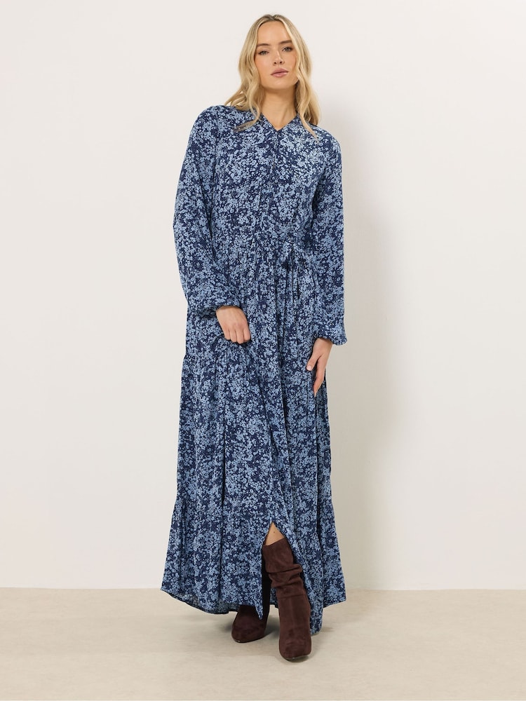 Long Tall Sally Blue Ditsy Crinkle Tiered Maxi Dress - Image 1 of 5 Long Tall Sally Blue Ditsy Crinkle Tiered Maxi Dress - Image 1 of 5