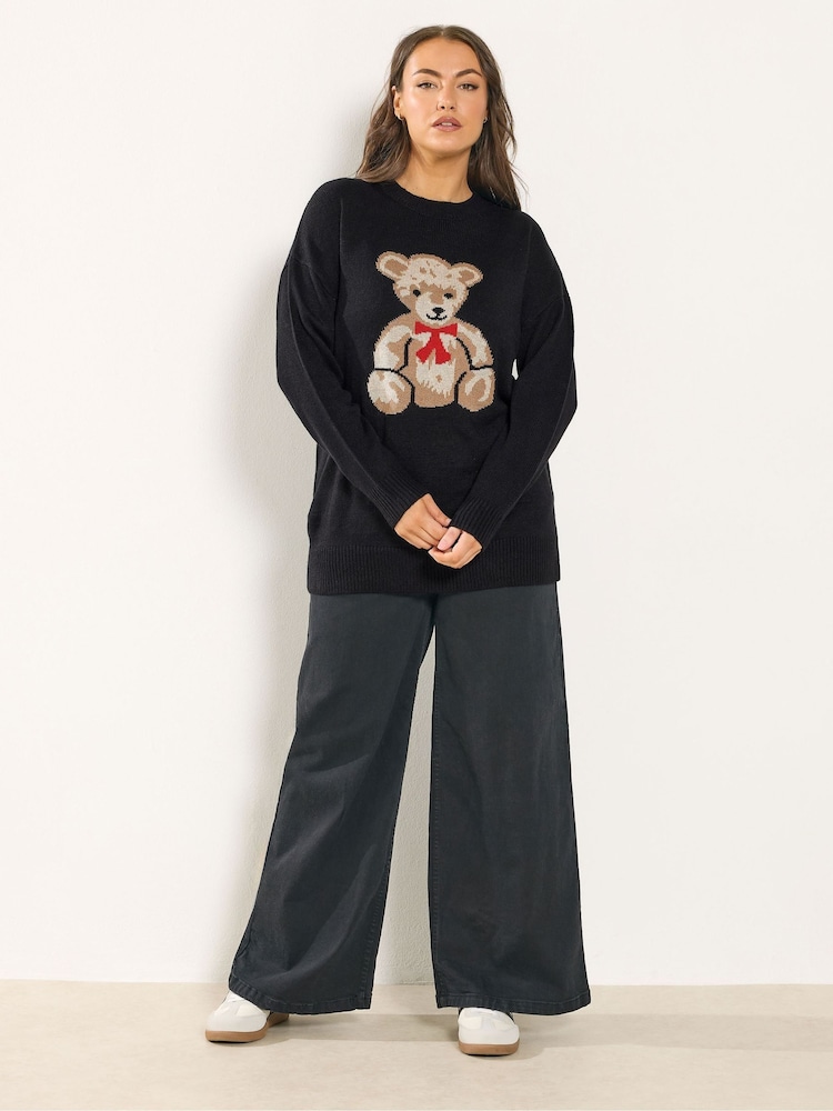 Yours Curve Black Conversational Teddy Jumper - Image 2 of 5 Yours Curve Black Conversational Teddy Jumper - Image 2 of 5