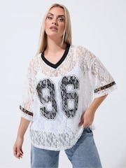 Yours Curve Limited Lace Printed V-Neck Top - صورة 1 من 5