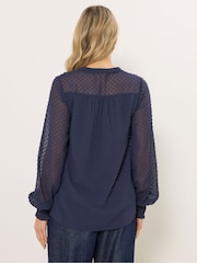 Μπλε - Long Tall Sally Ύφανση dobby Κουκίδα Shirred Cuff Top - Εικόνα 3 από 5