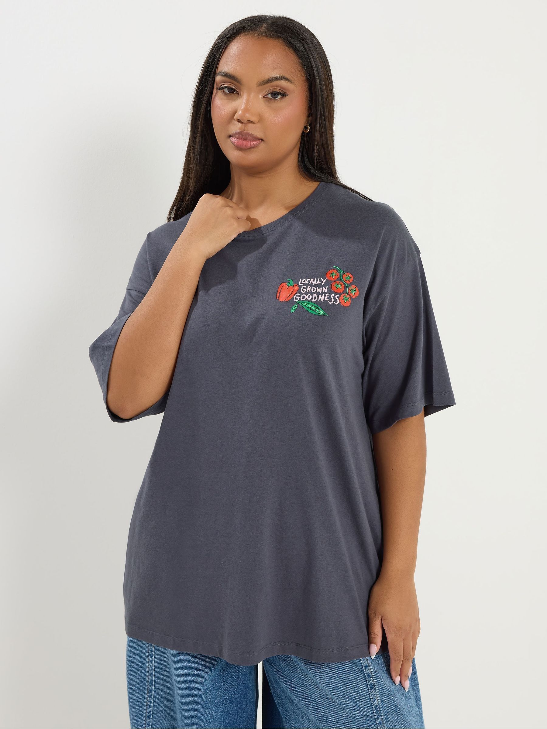 Buy Yours Curve Grey Relaxed Placement T-Shirt from Next USA