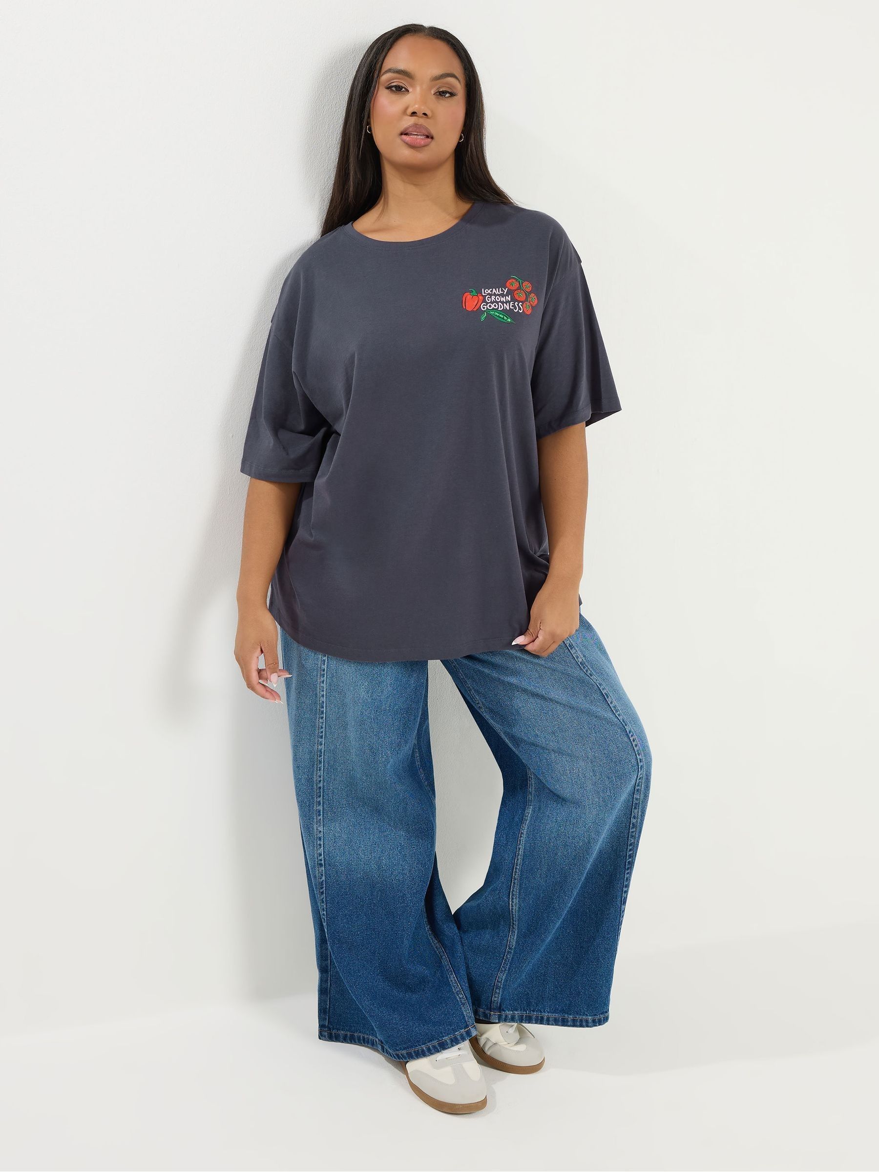 Buy Yours Curve Grey Relaxed Placement T-Shirt from Next USA