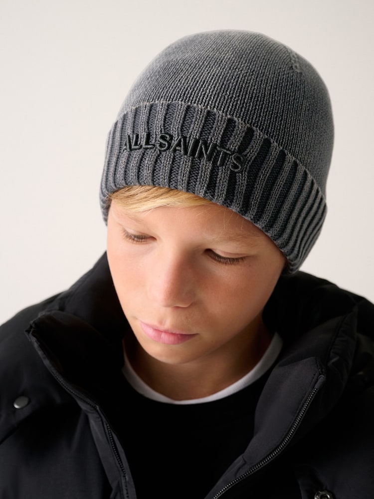 smALLSAINTS Washed grey Underground Knitted Logo Beanie - Image 1 of 2