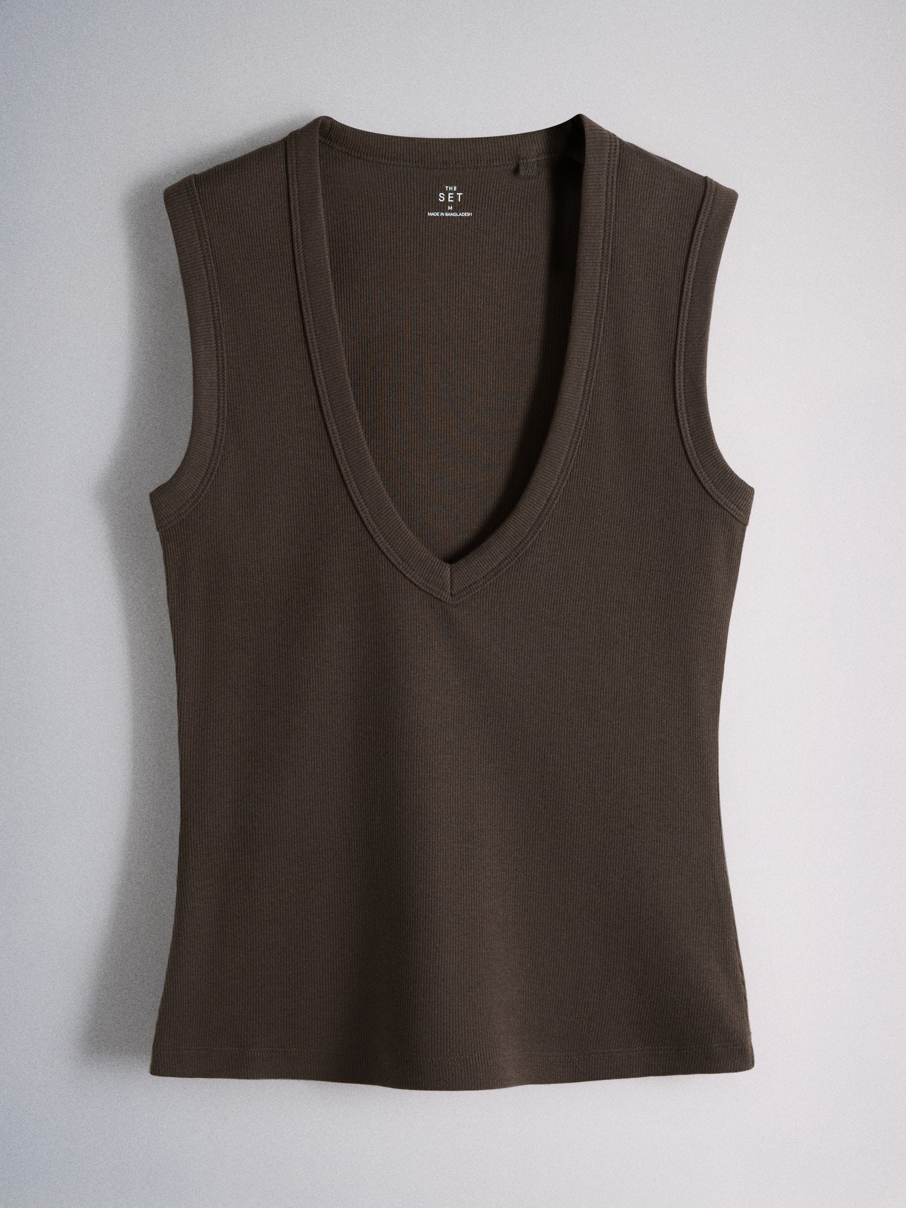 Buy The Set Deep V-Neck Ribbed Vests 3 Pack Black/Brown/White from