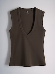The Set 3 Pack Deep V-Neck Ribbed Vests Black/Brown/White - Image 3 of 6