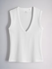 The Set 3 Pack Deep V-Neck Ribbed Vests Black/Brown/White - Image 4 of 6