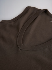 The Set 3 Pack Deep V-Neck Ribbed Vests Black/Brown/White - Image 6 of 6