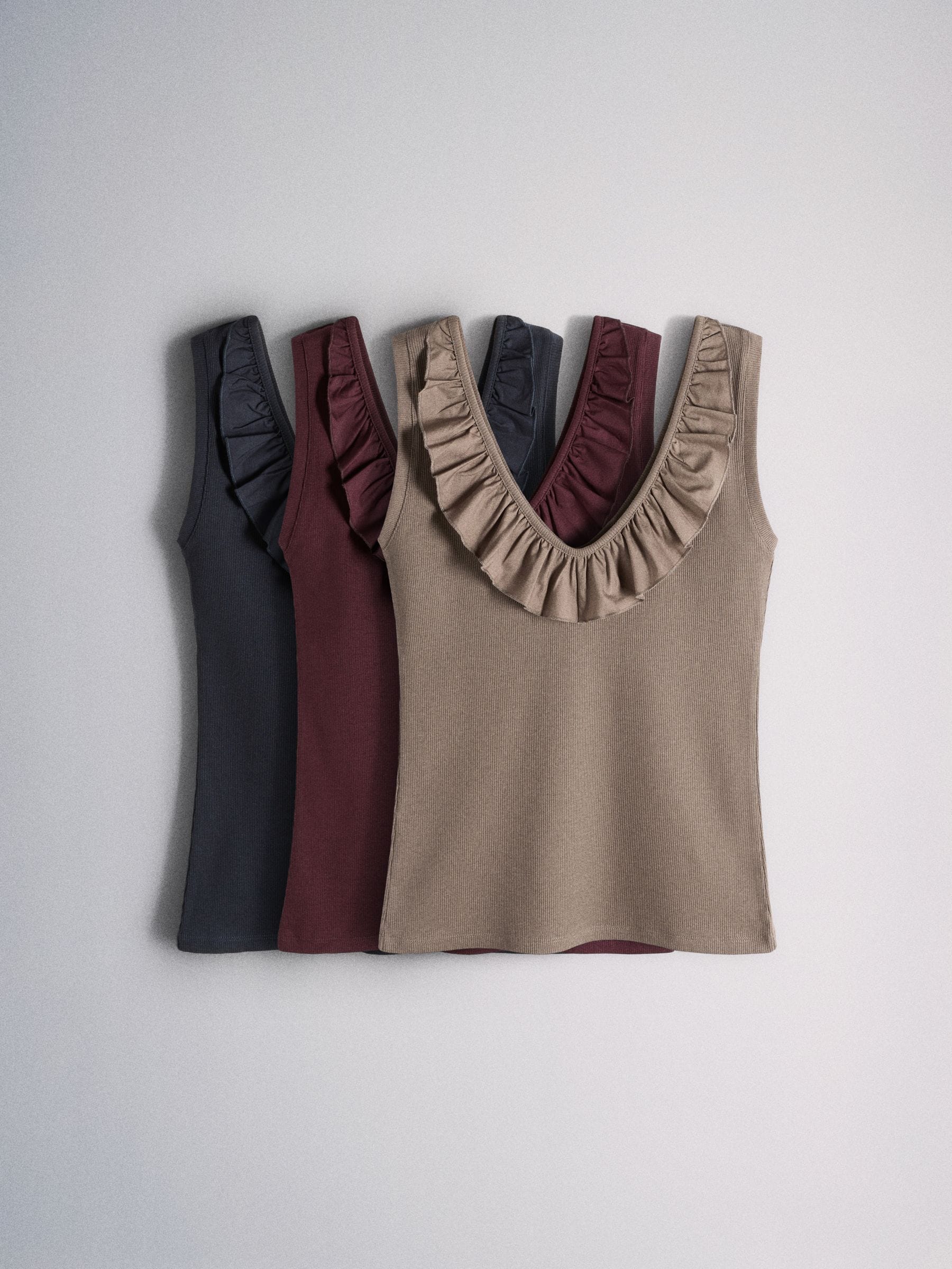 Buy The Set 3 Pack Frill Vests Navy/ Burgundy/ Taupe Brown from