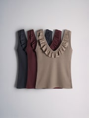 The Set 3 Pack Frill Vests Navy/ Burgundy/ Taupe Brown - Image 2 of 11