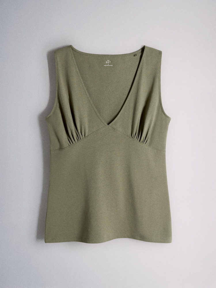 The Set 4 Pack Deep V Vest Tops Khaki/Pink/Cream - Image 6 of 6