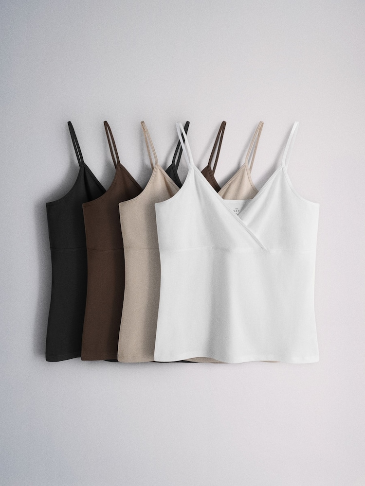 The Set 4 Pack Cross V-Neck Cami Tops Black/Brown/White - Image 2 of 10