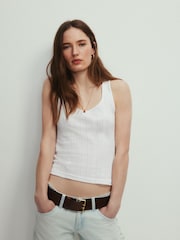 The Set 4 Pack Neutrals Pointelle Square Neck Vests Black/Chocolate Brown/ Taupe Brown/White - Image 1 of 6