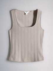 The Set 4 Pack Neutrals Pointelle Square Neck Vests Black/Chocolate Brown/ Taupe Brown/White - Image 3 of 6