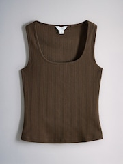 The Set 4 Pack Neutrals Pointelle Square Neck Vests Black/Chocolate Brown/ Taupe Brown/White - Image 5 of 6