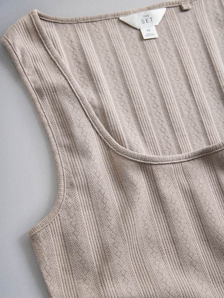 The Set 4 Pack Neutrals Pointelle Square Neck Vests Black/Chocolate Brown/ Taupe Brown/White - Image 6 of 6