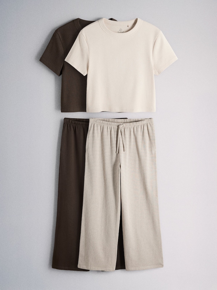 The Set 2 Pack Ribbed Short Sleeve T-Shirt and Straight Leg Joggers Set - 圖片 1/7