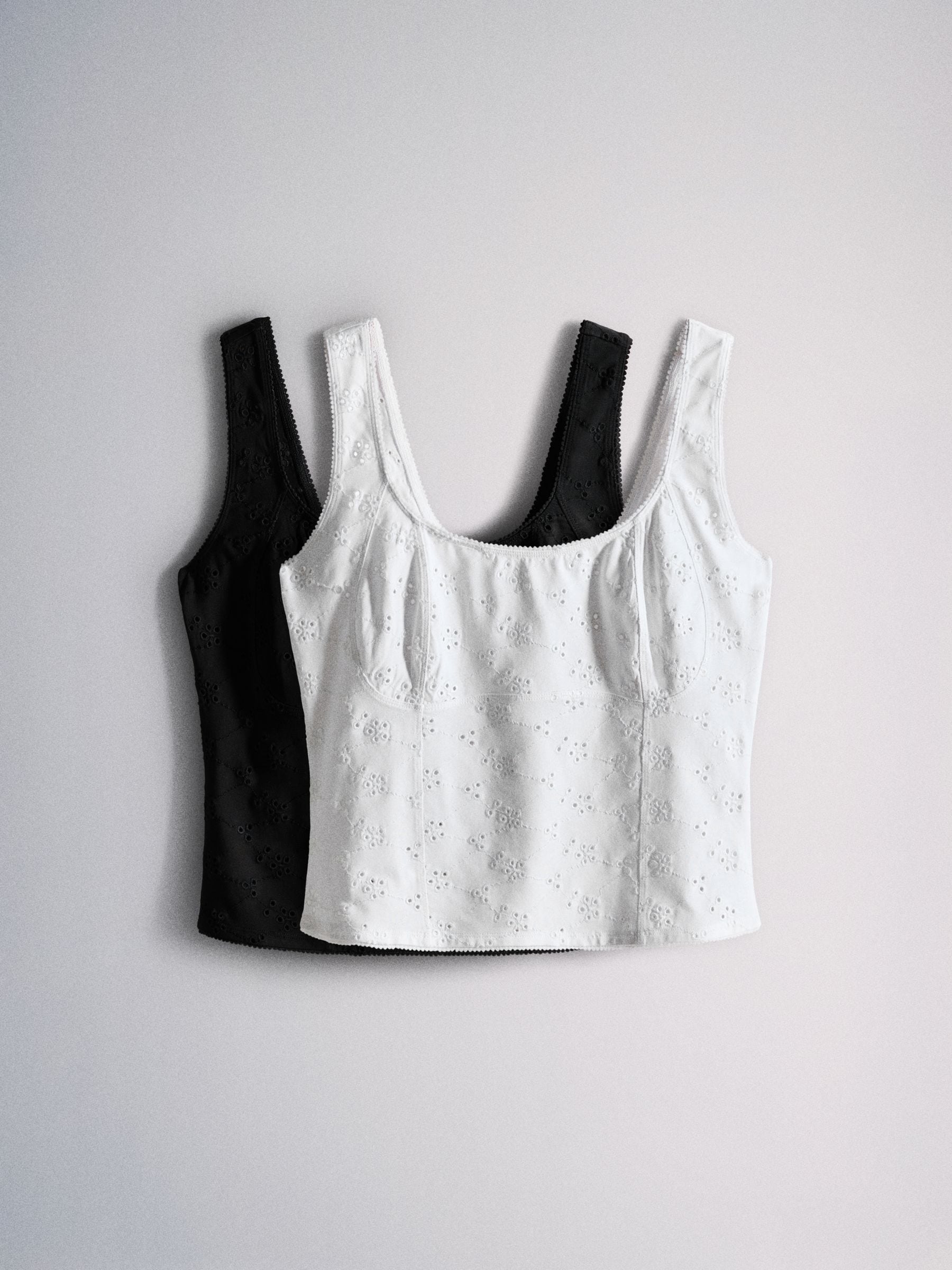 Buy The Set 2 Pack Jersey Broderie Vest Tops Black/White from Next