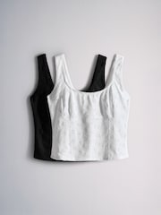 The Set 2 Pack Jersey Broderie Vest Tops Black/White - Image 1 of 5