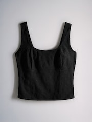 The Set 2 Pack Jersey Broderie Vest Tops Black/White - Image 2 of 5