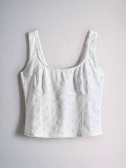 The Set 2 Pack Jersey Broderie Vest Tops Black/White - Image 3 of 5