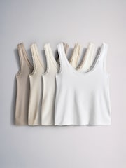 The Set 4 Pack Scoop Vest With Lace Trim Neutrals - Image 1 of 7