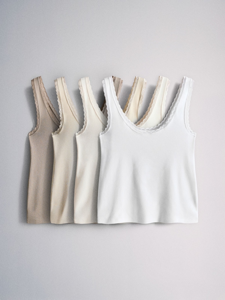The Set 4 Pack Scoop Vest With Lace Trim Neutrals - Image 1 of 7