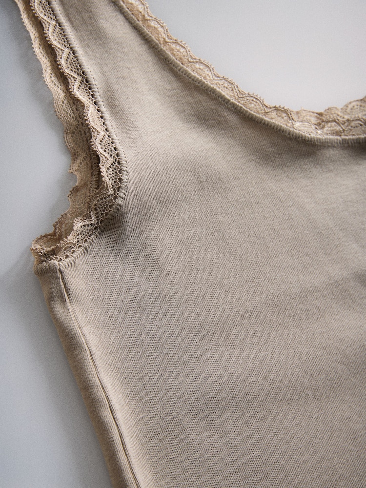 The Set 4 Pack Scoop Vest With Lace Trim Neutrals - Image 7 of 7