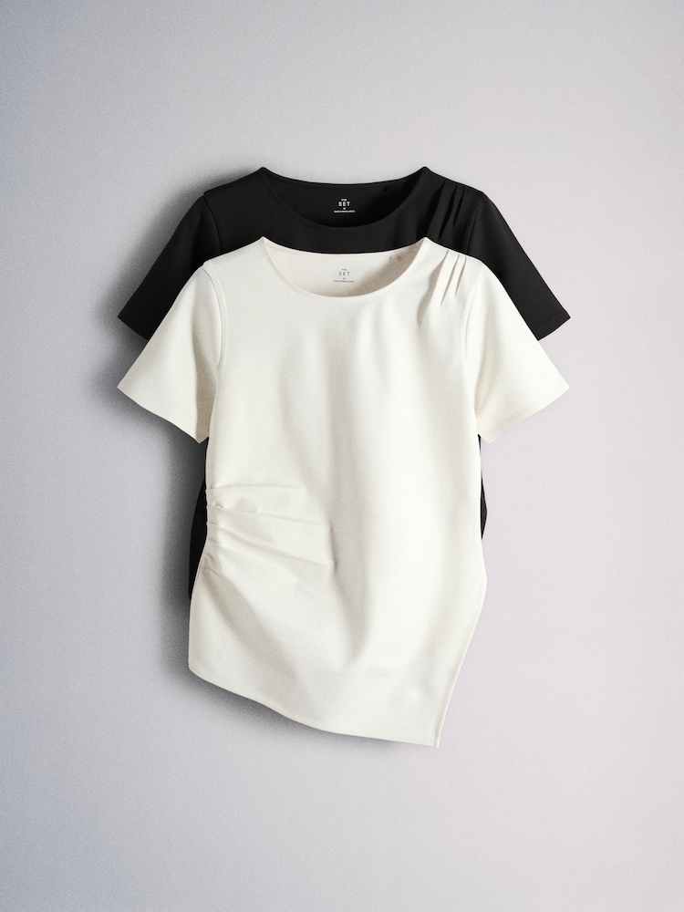 The Set Asymmetrical Hem T-Shirts 2 Pack Black/White - Image 2 of 9