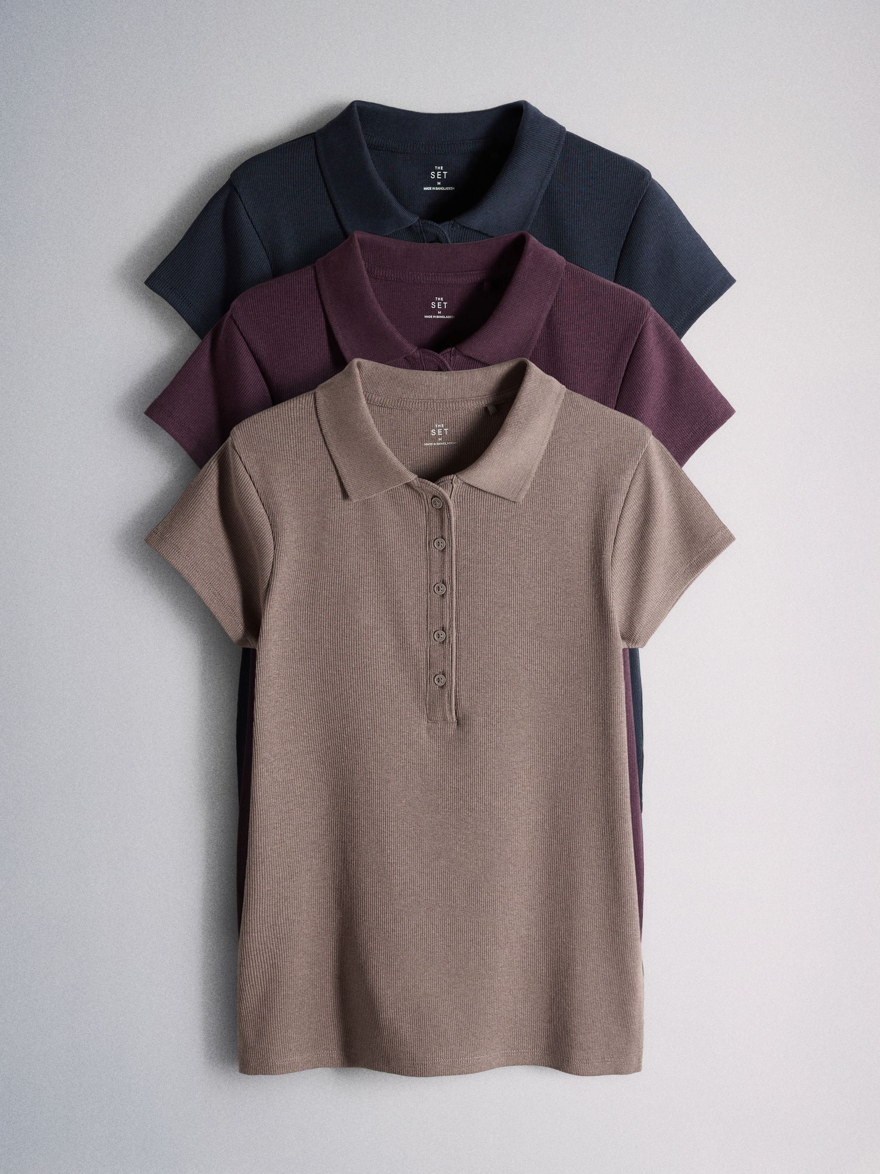 Buy The Set 3 Pack Jersey Polo Tops Navy Blue / Burgundy / Taupe