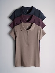 The Set 3 Pack Jersey Polo Tops Navy Blue / Burgundy / Taupe Brown - Image 2 of 10
