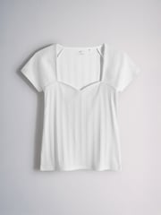 The Set 3 Pack Sweetheart Robbed Cap Sleeve Tops Brown/Green/White - Image 4 of 9