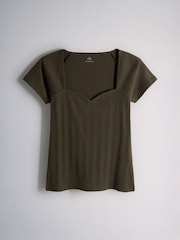 The Set 3 Pack Sweetheart Robbed Cap Sleeve Tops Brown/Green/White - Image 5 of 9