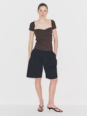 The Set 3 Pack Sweetheart Robbed Cap Sleeve Tops Brown/Green/White - Image 6 of 9