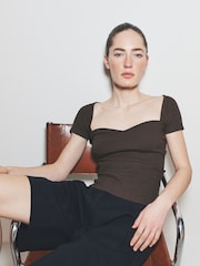 The Set 3 Pack Sweetheart Robbed Cap Sleeve Tops Brown/Green/White - Image 7 of 9