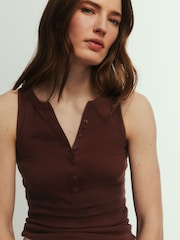 The Set 5 Pack Henley Tank Tops Navy Blue/Burgundy/Brown/Pink/Cream - Image 1 of 13