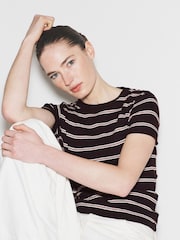 The Set 3 Pack Double Layer Short Sleeve T-Shirts Khaki Green/Dark Plum Stripe/Cream - Image 1 of 9