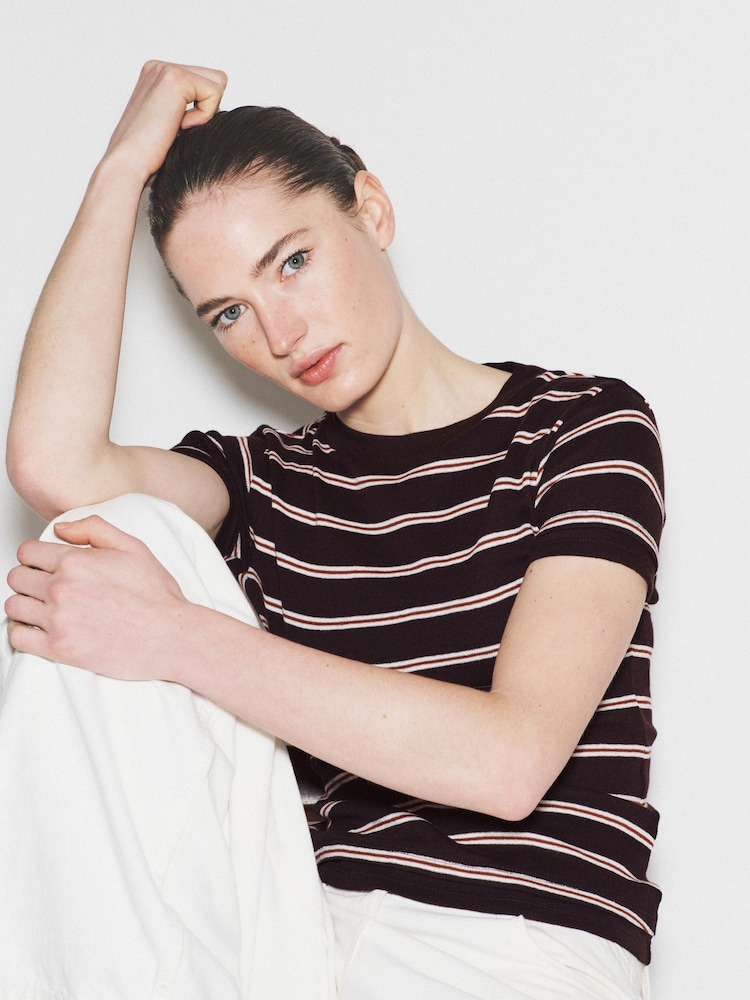 The Set 3 Pack Double Layer Short Sleeve T-Shirts Khaki Green/Dark Plum Stripe/Cream - Image 1 of 9