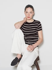 The Set 3 Pack Double Layer Short Sleeve T-Shirts Khaki Green/Dark Plum Stripe/Cream - Image 3 of 9