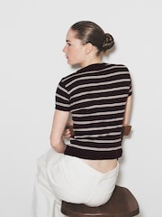 The Set 3 Pack Double Layer Short Sleeve T-Shirts Khaki Green/Dark Plum Stripe/Cream - Image 4 of 9