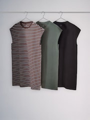 The Set 3 Pack T-Shirt Dress Brown Stripe/Khaki/Chocolate Brown - Image 2 of 8