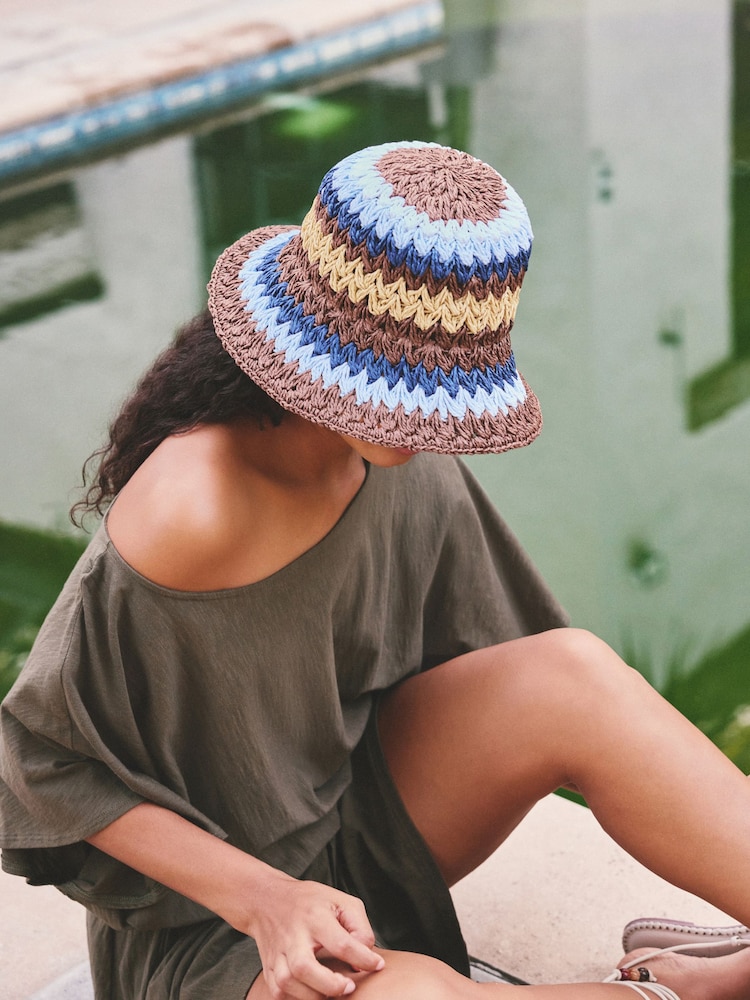Yellow and Blue Stripe - Gorro estilo pescador de paja - Imagen 1 de 6 Yellow and Blue Stripe - Gorro estilo pescador de paja - Imagen 1 de 6