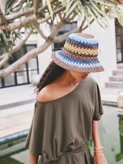 Yellow and Blue Stripe - Gorro estilo pescador de paja - Imagen 3 de 6