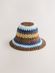 Yellow and Blue Stripe - Gorro estilo pescador de paja - Imagen 4 de 6