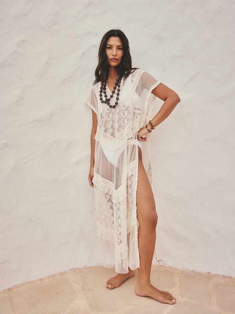 Ecru Lace Maxi Kaftan Dress - Image 1 of 8