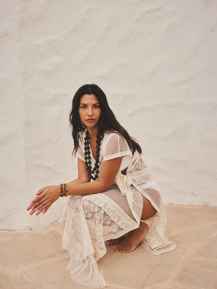 Ecru Lace Maxi Kaftan Dress - Image 2 of 8