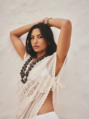 Ecru Lace Maxi Kaftan Dress - Image 3 of 8
