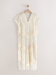 Ecru Lace Maxi Kaftan Dress - Image 6 of 8