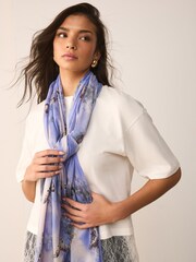 Blue Butterfly Print Lightweight Scarf - Image 4 of 7